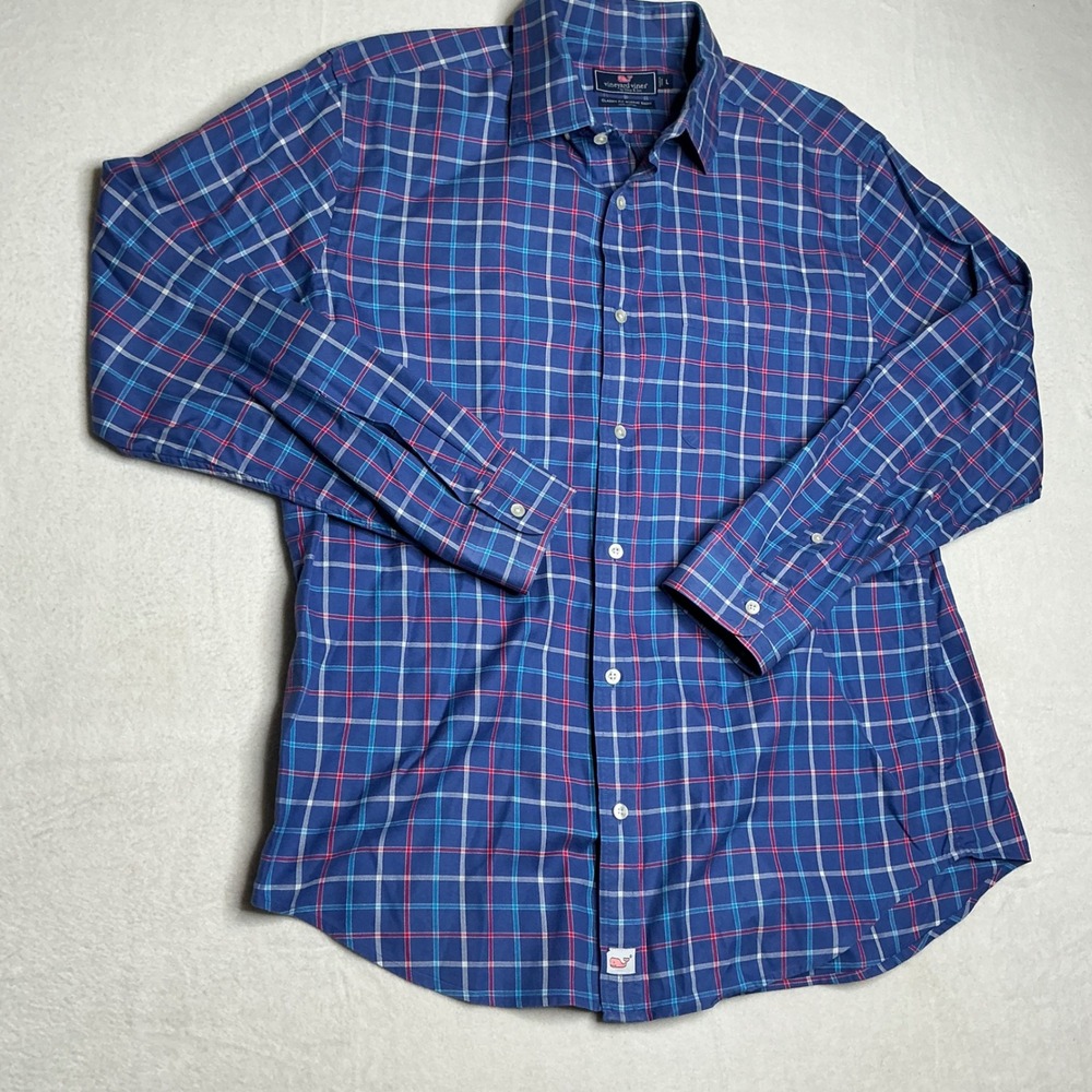 Vineyard Vines‎ Classic Fit Murray Shirt Men's Blue Plaid Long Sleeve Cotton L